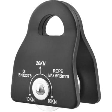 Imagem de JEELAD Polia de escalada 20kN polia de resgate de liga de alumínio para transportar equipamentos de escalada de tirolesa ao ar livre (preto - 20KN)