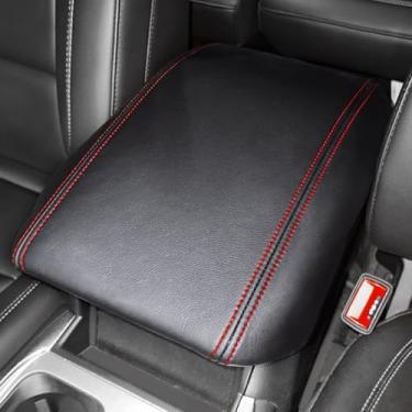 Imagem de Ruautumn Capa de apoio de braço para console central Ford Explorer 2020-2025, protetor de tampa de console de couro de microfibra de carro para acessórios interiores Explorer (vermelho)