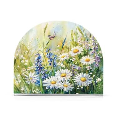 Imagem de STAYTOP Porta-guardanapos, lindos porta-guardanapos de flores silvestres e borboletas da primavera para mesas cozinha restaurante decoração de casa, suporte decorativo moderno para guardanapos de