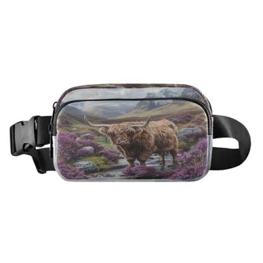 Imagem de CEBUGI Pochetes de caminhada para homens e mulheres, pochete moderna de vaca Highland resistente à água com cinto ajustável para treino, viagem, corrida