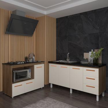 Imagem de Balcão Cozinha Gabinete De Pia 160 Cm Estela E Balcão Para Fogão Cooktop 4 Bocas E Forno Elétrico Alana Savana Off White