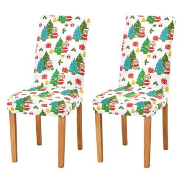 Imagem de Wassud Capas de cadeira de Natal com ursos fofos, capas de cadeira elásticas para jantar, capas de cozinha, laváveis, conjunto de 2