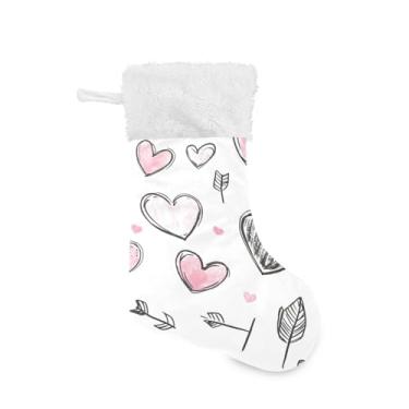 Imagem de Wassud Meia de Natal fofa com punhos brancos corações e flechas de 45,7 cm para decoração de lareira e cornija de lareira pacote com 2