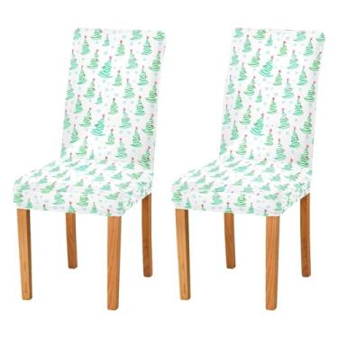 Imagem de Wassud Capas de cadeira de Natal com linhas verdes para jantar, capas elásticas para cadeiras de cozinha, capas laváveis, conjunto de 2