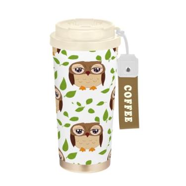 Imagem de Wassud Caneca de café de viagem isolada de corujas de desenho animado copo à prova de vazamento com tampa e canudo garrafa de água de aço inoxidável para café quente/gelo, chá e cerveja