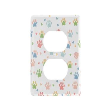Imagem de Wassud Placa decorativa para tomada decorativa com estampa de pata em tons pastel, placa de parede para tomadas elétricas duplex 11 x 7 cm