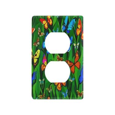 Imagem de Wassud Capa decorativa para placa de parede com interruptor de luz borboletas coloridas para decoração de casa, tomadas elétricas duplex 12 x 7 cm