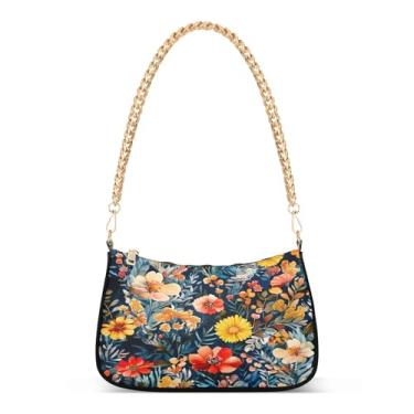 Imagem de CEBUGI Bolsas transversais femininas bolsa de ombro aquarela floral bolsa clutch elegante com alça de corrente