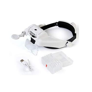 Imagem de uhyOHF Lupa de faixa de cabeça, lupa de cabeça com 3 luzes de LED, 6 lentes de 1,5 x 8 x, para leitura, joias, lupa, artesanato, reparo de celular, branco (