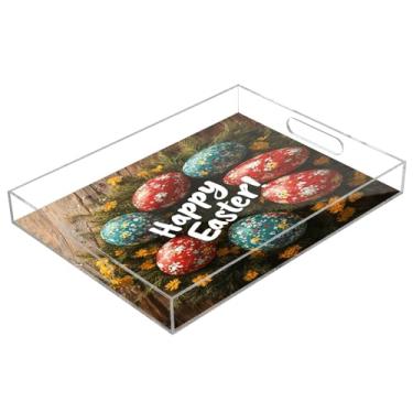 Imagem de STAYTOP Bandeja de acrílico Happy Easter Eggs 15,7 × 11,20 cm, bandejas decorativas à prova de derramamento, organizador de bancada para café da manhã, chá, comida, maquiagem