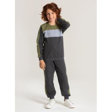 Imagem de Conjunto Inverno Menino Cinza Blusão e Calça em Moletom Básico com Rec