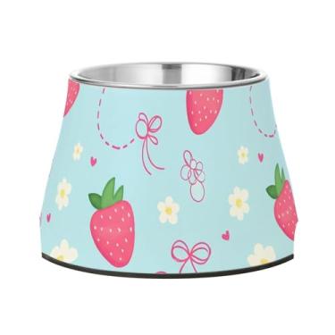 Imagem de Burbuja Tigela de ração para animais de estimação de aço inoxidável Strawberries para comida e água, antiderrapante para cães médios e gatos, 590 ml