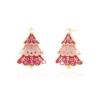 Imagem de Sonateomber Brincos pendentes de árvore de Natal para mulheres, brincos de Natal delicados fofos de Natal esmaltados dourados brincos de Papai Noel, acessórios de roupa de festa, fantasias, joias para