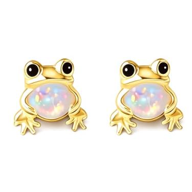 Imagem de Brincos de opala de sapo, sapo pequeno, brincos de opala, brincos de animal, brincos de prata em ouro rosa, opala de fogo branca, presente para amantes de animais da natureza