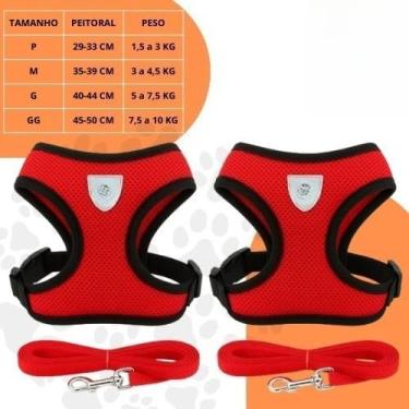 Imagem de Coleira Peitoral Ajustável para Cachorro e Gato com Guia – Peitoral Respirável Refletivo, Confortável e Seguro, Material Poliéster para Passeio(2 unidades - Vermelha,M)