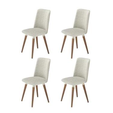 Imagem de Kit de 4 Cadeiras de Madeira Maciça Estofada Dakota - Natural c/ Boucl
