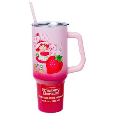 Imagem de Silver Buffalo Strawberry Shortcake Vintage com Gato e Berry Ombre Copo de aço inoxidável 1,134 g com alça
