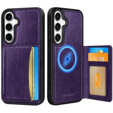 Imagem de Uppuppy Capa para Samsung Galaxy S25 Plus/S24 Plus com carteira - Compatível com MagSafe Cute Women Girls Couro Estético Titular Cartão de Crédito Capa de Telefone para S25Plus/S24Plus, Roxo