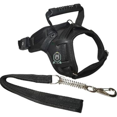 Imagem de Coleira Peitoral em Couro Sintético para Cachorro com Guia – Peitoral Ajustável Resistente, Confortável e Seguro para Passeios(PRETO,P)