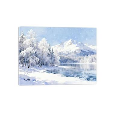 Imagem de Tela de paisagem de arte de parede - árvore de neve de inverno lago - impressão de pintura de decoração moderna para sala de estar pronta para pendurar tela embrulhada 50 x 65 cm 20 x 26 pol