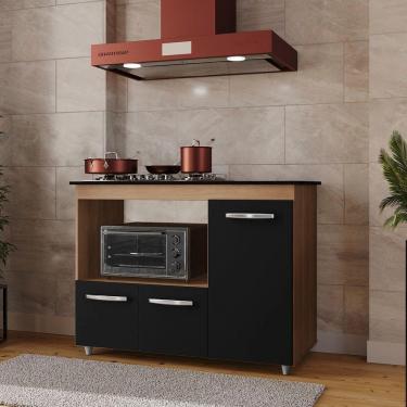 Imagem de Balcão Dália Para Cooktop 4 Bocas 3 Portas Cozinha Mb1 120cm Cor Savana Preto Pc