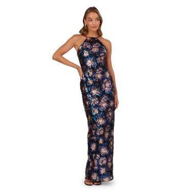 Imagem de Adrianna Papell Vestido floral de lantejoulas frente única, Azul multi, 46