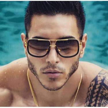 Imagem de Óculos De Sol Masculino Retrô Black Vintage Polarizado 400uv Dourado Q