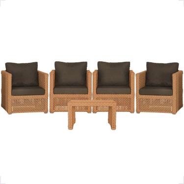 Imagem de Mesa E 4 Poltronas Madri Corda Náutica Estofado 9 Trama Terra Cota