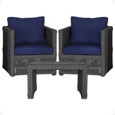 Imagem de Mesa E 2 Poltronas Madri Corda Náutica Estofado 10 Trama Preto