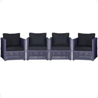 Imagem de 4 Poltronas Madri Alumínio Corda Náutica Estofado 12 Trama Azul