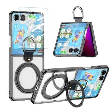 Imagem de Z Flip 7 Capa transparente com protetor de tela com suporte Ring 360 Proteção de dobradiça para Samsung Flip 7 Capa protetora para Galaxy Z Flip 7 5G (2025) - Preta