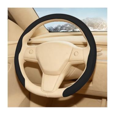 Imagem de FALVFUN Capa de volante de carro, couro napa de 38 cm, antiderrapante, respirável, protetor de volante de veículo, acessórios de decoração de interiores automotivos, universal para caminhão SUV RV