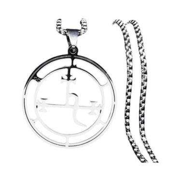 Imagem de Colar Unissex De Aço Inoxidável Prateado Com Pingente Selo Demônio Sat