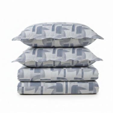 Imagem de Kit Cobre Leito Colcha Magnus Queen 3 Peças Dupla Face Estampado Geométrico - Meia Lua - 100% Poliéster