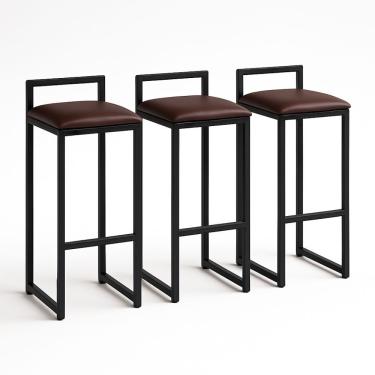 Imagem de Kit 3 Banquetas Corino Ferro Cozinha Balcão Alta Bistro Cor:marrom