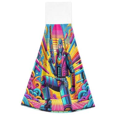 Imagem de Urban Art Robô Toalhas de Mão Penduradas para Cozinha Banheiro Toalhas de Gravata Macia Absorvente Moderna Decoração de Cozinha Conjunto de 2, 45 x 35 cm