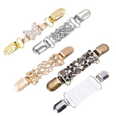 Imagem de 5 peças de clipes vintage para camisas, clipes de vestido, variedade de estilos, clipe de vestido atrás de camisas, clipes de xaile para diferentes roupas femininas