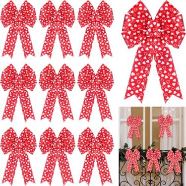 Imagem de Zeyune 10 peças de laços de guirlanda de dia dos namorados grande arco de árvore de dia dos namorados vermelho e branco ornamento pré-fabricado para grinalda decorativa para primavera festa de