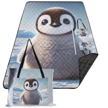 Imagem de TSENQUE Cobertor de praia fofo pinguim impermeável à prova de areia, tapete de brincar ao ar livre para grama, cobertores de piquenique dobrável, grande, 299 x 203 cm