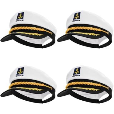Imagem de Mezchi Pacote com 4 chapéus brancos de fantasia de capitão de iate, chapéu de marinheiro de barco ajustável, boné de almirante da marinha marinho, para adultos, acessórios de festa, 25 x 15 x 4,8 cm,