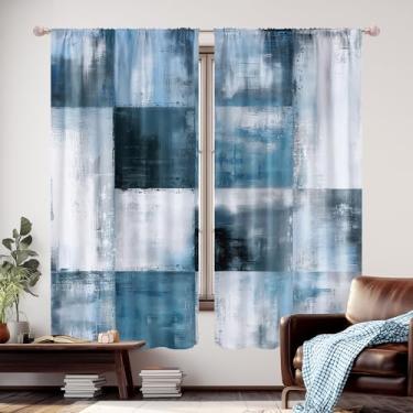 Imagem de KOMLLEX Cortinas abstratas cinza azul 106 cm L x 153 cm A bolso para varão rústico casa de fazenda moderna arte estética geométrica impressa mulher homem cozinha jantar sala de estar quarto cortinas