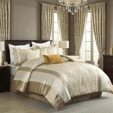 Imagem de Bedduvit Jogo de cama de luxo de 7 peças, vintage jacquard paisley, conjunto de edredom queen grosso, design luxuoso de patchwork genuíno para todas as estações, conjunto de cama com saia de cama