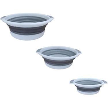 Imagem de Kit 3 Bacias Retráteis Dobráveis Multiuso, Branca, TPR, 13L/7L/3L, Base Antiderrapante, Alças Laterais Reforçadas