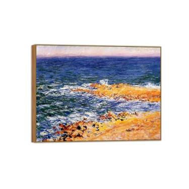 Imagem de BMZFYBS Claude Monet Famosas Impressões em tela de parede prontas para pendurar - Mar em Antibes - Pintura de moldura de madeira para decoração de sala de estar 80 x 105 cm 31 x 41 pol