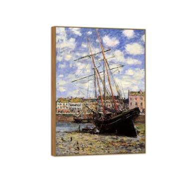 Imagem de Claude Monet Famosas Impressões em Tela de Parede Prontas para Pendurar Barco Deitado na Maré Baixa-Quadro de Madeira para Decoração de Sala de Estar 70 x 100 cm 27 x 39 pol