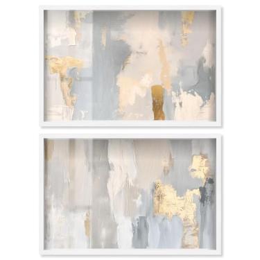 Imagem de Neutral Luxe Living Shadowbox Print Wall Art Conjunto de 2 por Art Remedy, moldura branca, 63 x 43 cm
