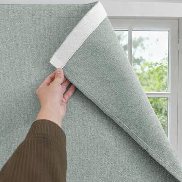 Imagem de Foxdecor Cortinas blackout 100% sem haste, painéis de cortina de escurecimento de ambiente portáteis, cortinas blackout texturizadas de linho de fácil instalação, sem persiana de janela de perfuração