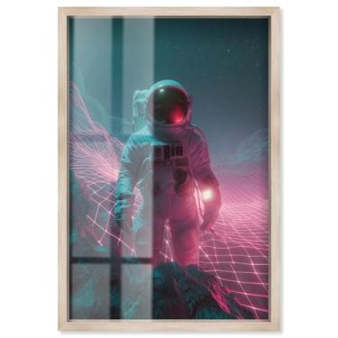 Imagem de Rosy Zenith Shadowbox Print Astronaut Wall Art por Art Remedy, moldura loira, 43 x 63 cm