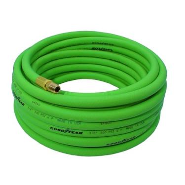 Imagem de Mangueira de ar híbrida Goodyear 12 m x 3/20.3 cm Grn - Pressão de trabalho de 300 PSI - Pressão de trabalho de 1200 PSI - Sem dobras - Acessórios NPT 100% latão 1/10.2 cm - Feito nos EUA (verde)