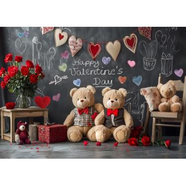 Imagem de LTLYH Cenário de 2,1 x 1,5 m, fundo de dia dos namorados, feliz dia dos namorados com rosas vermelhas, cenário fotográfico de guirlandas de coração para crianças, casais, festas, cabine fotográfica